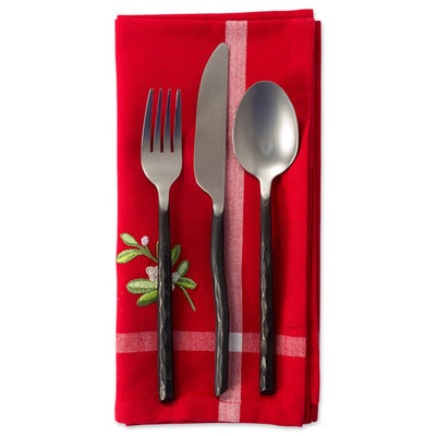 Red Embroidered Mistletoe Corner with Border Napkins Set of 6