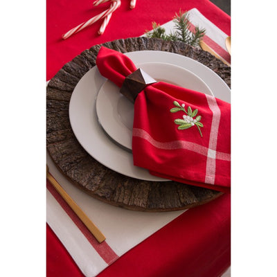 Red Embroidered Mistletoe Corner with Border Napkins Set of 6