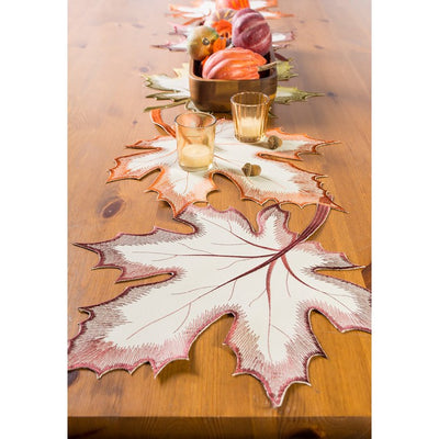 Embroidered Maple Leaves Table Runner