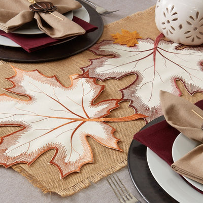 Embroidered Maple Leaves Table Runner