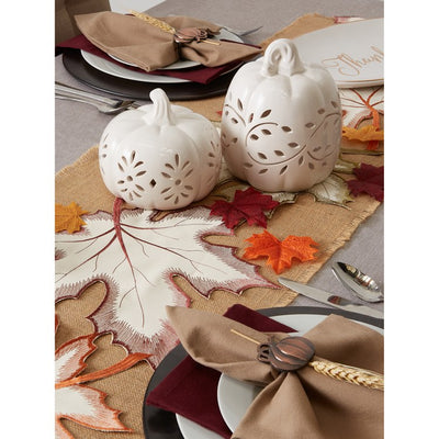 Embroidered Maple Leaves Table Runner