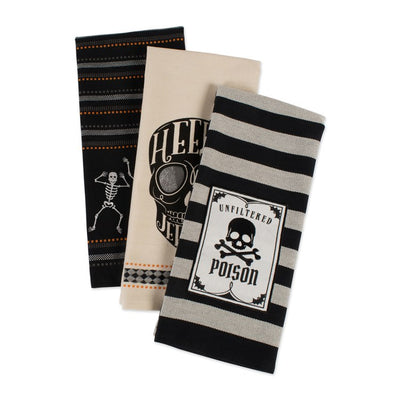 Skeleton Embellished Dish Towels Set of 3 Assorted
