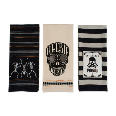Skeleton Embellished Dish Towels Set of 3 Assorted