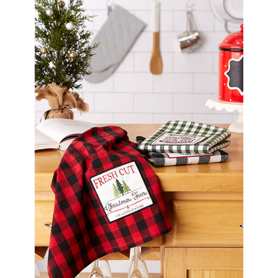 Christmas Tree Farm Embellished Dish Towels Set of 3 Assorted
