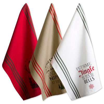 Stag Christmas Print Dish Towels Set of 3 Assorted