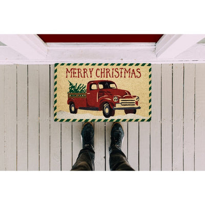 Merry Christmas Truck 18" x 30" Vinyl Back Coir Doormat