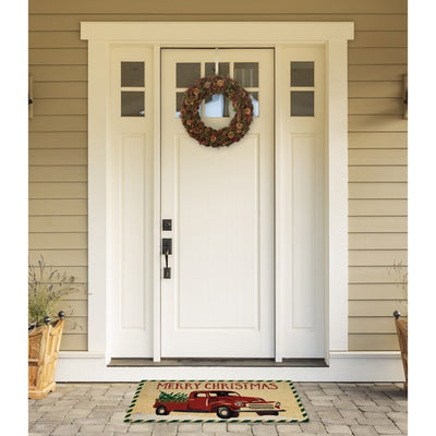 Merry Christmas Truck 18" x 30" Vinyl Back Coir Doormat