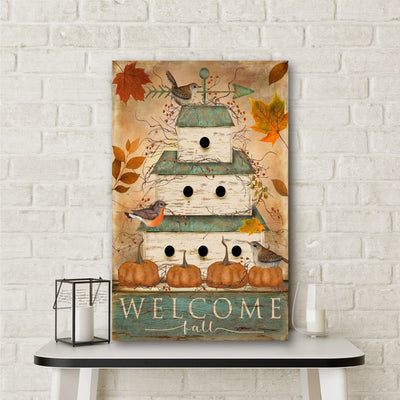 Welcome Fall Birdhouse 24" x 36" Gallery-Wrapped Canvas Wall Art
