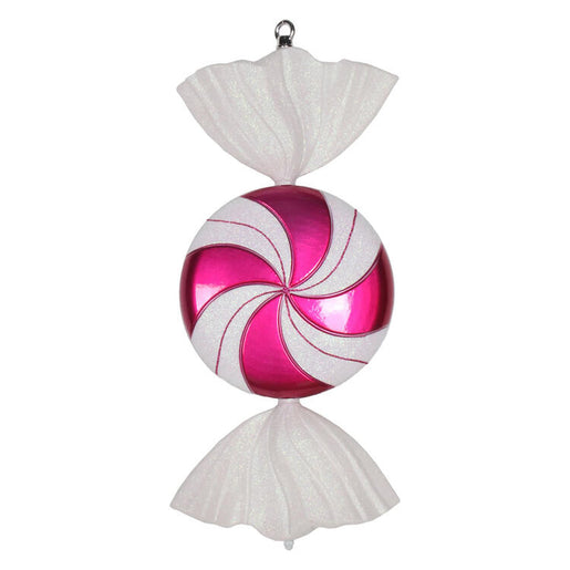 18.5" Cerise-White Swirl Candy Glitter Ornament
