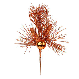 10" Burnished Orange Ornament Glitter Leaf Picks 12 Per Bag