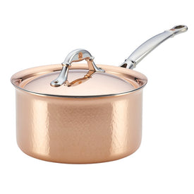Symphonia Cupra Hammered Copper Stainless Steel Clad 3.5-Quart Covered Saucepan