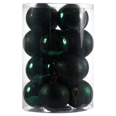 3" Midnight Green Four-Finish Ball Christmas Ornaments 16 Per Box