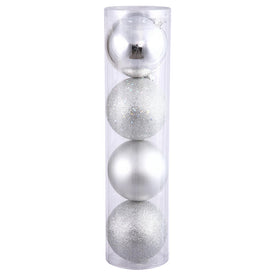 10" Silver Four-Finish Ball Christmas Ornaments 4 Per Bag
