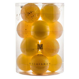 3" Yellow Four-Finish Ball Christmas Ornaments 16 Per Box