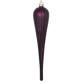 11" Plum Matte Glitter Drop Ornaments 3 Per Bag
