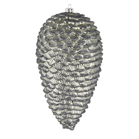 10" Pewter Matte Glitter Pine Cones 2 Per Box