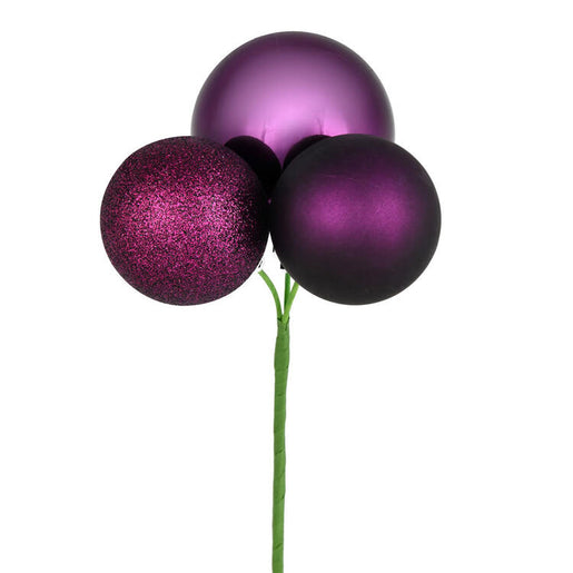 18" Plum Ball Ornament Picks 4 Per Bag