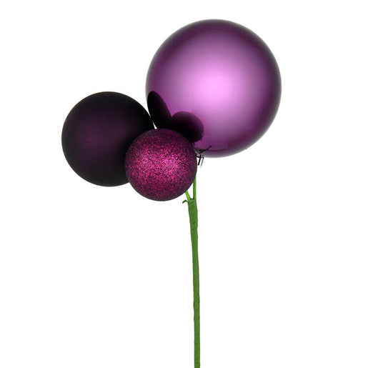 18" Plum Ball Ornament Picks 3 Per Bag