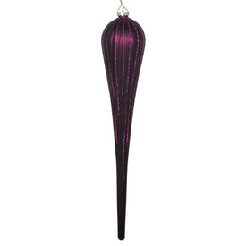15.75" Plum Matte Glitter Drop Ornaments 2 Per Bag