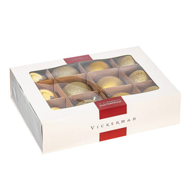 4" Gold Four-Finish Ball Christmas Ornaments 12 Per Box