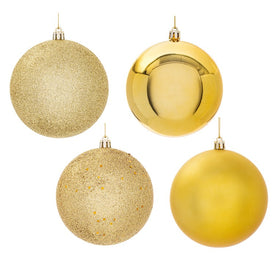 4" Gold Four-Finish Ball Christmas Ornaments 12 Per Box