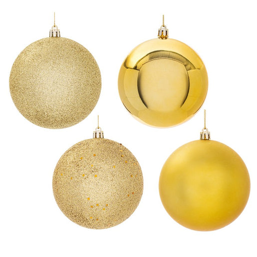 4" Gold Four-Finish Ball Christmas Ornaments 12 Per Box