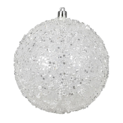 6" White Glitter Hail Balls Ornaments 4 Per Bag