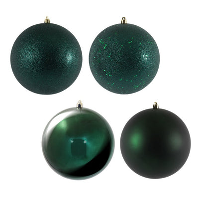 6" Midnight Green Four-Finish Ball Christmas Ornaments 4 Per Box