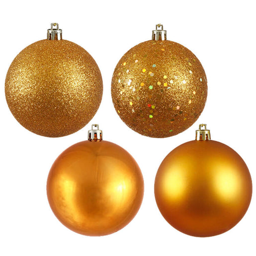 6" Antique Gold Four-Finish Ball Christmas Ornaments 4 Per Box