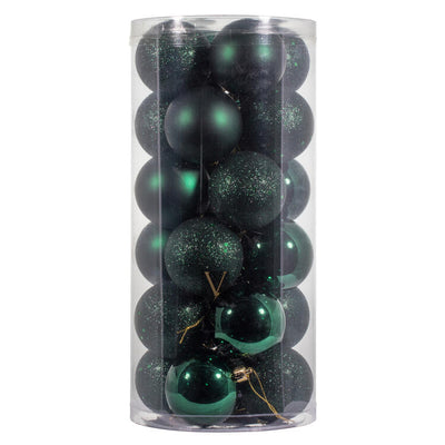 2.4" Midnight Green Four-Finish Ball Christmas Ornaments 24 Per Box