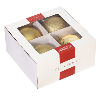 6" Gold Four-Finish Ball Christmas Ornaments 4 Per Box