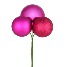 18" Fuchsia Ball Ornament Picks 4 Per Bag