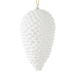 10" White Matte Glitter Pine Cones 2 Per Box