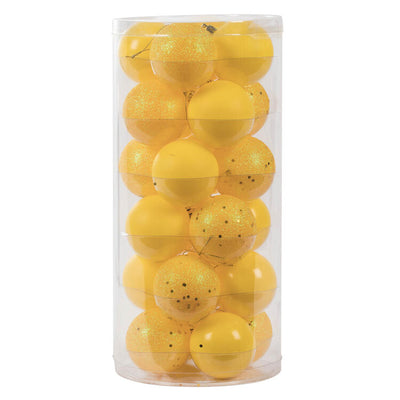 2.4" Yellow Four-Finish Ball Christmas Ornaments 24 Per Box