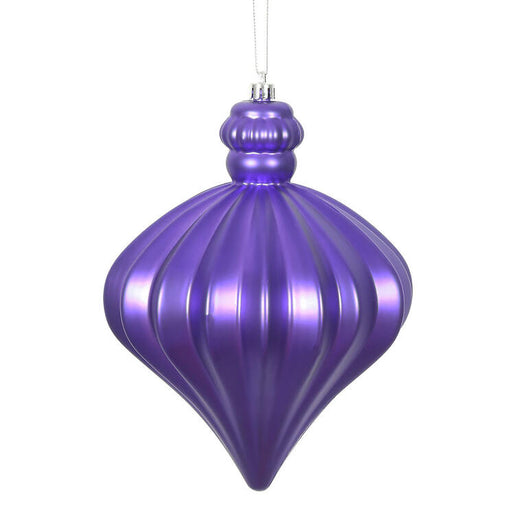 6" Purple Matte Onion Drop Ornaments with Drilled and Wired Caps 4 Per Bag