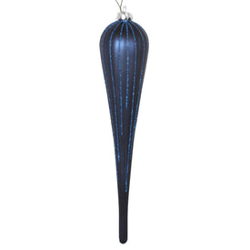 11" Midnight Blue Matte Glitter Drop Ornaments 3 Per Bag