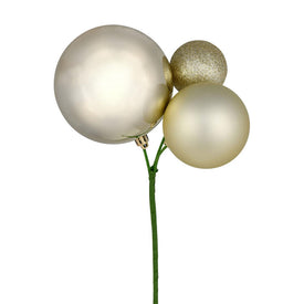 18" Champagne Ball Ornament Picks 3 Per Bag