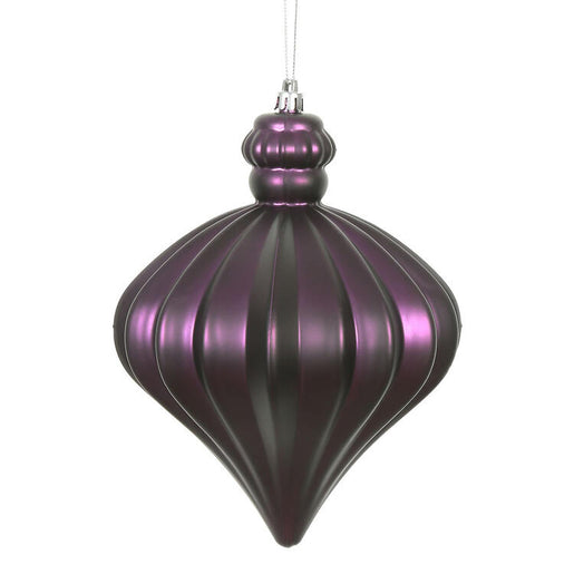 6" Plum Matte Onion Drop Ornaments with Drilled and Wired Caps 4 Per Bag
