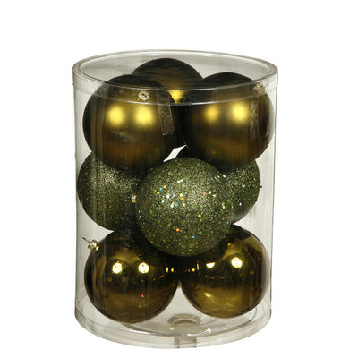 2.75" Olive Four-Finish Ball Christmas Ornaments 20 Per Box