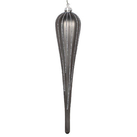 11" Pewter Matte Glitter Drop Ornaments 3 Per Bag