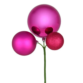 18" Fuchsia Ball Ornament Picks 3 Per Bag