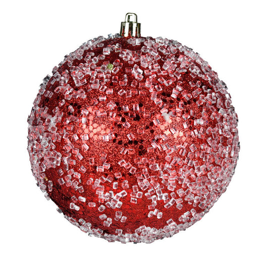 Vickerman 6" Red Glitter Hail Ball Ornament, 4 per Bag