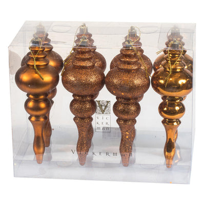 7" Copper Four-Finish Finial Christmas Ornaments 8 Per Box