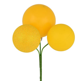 18" Yellow Ball Ornament Picks 4 Per Bag