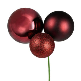 18" Burgundy Ball Ornament Picks 2 Per Bag