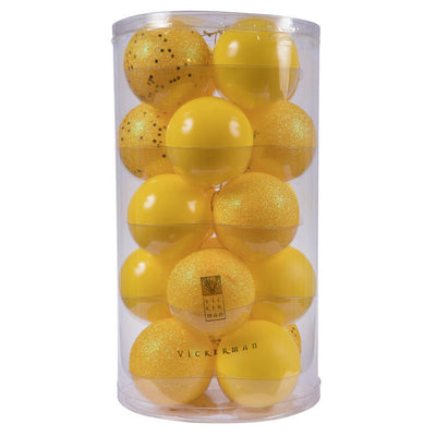 2.75" Yellow Four-Finish Ball Christmas Ornaments 20 Per Box