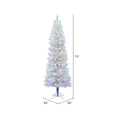7.5' Sparkle White Spruce Pencil Artificial Christmas Tree with 300 Multi-Colored LED Lights