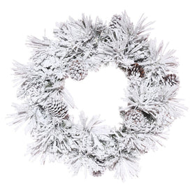 36" Unlit Flocked Atka Wreath with Pine Cones