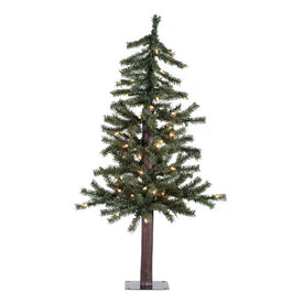 3' x 21" Pre-Lit Natural Alpine Artificial Christmas Tree with Warm White LED Lights