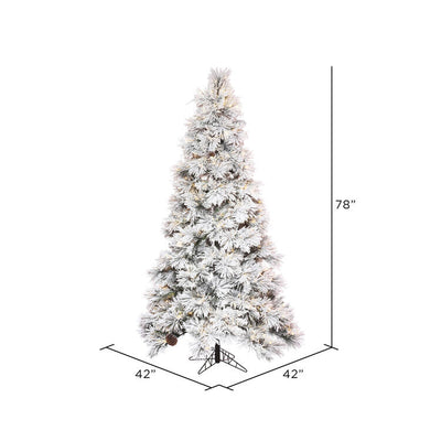 6.5' x 42" Pre-Lit Flocked Atka Pine Slim Artificial Christmas Tree with Warm White Wide-Angle LED Lights